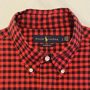 POLO RALPH LAUREN-Red Black Plaid Cotton Button Down Oxford Shirt Sz L